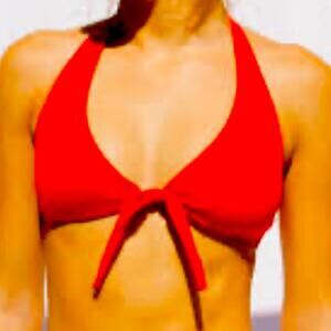 OMKAGI Red Ribbed Tie Front Bikini Top NWT Size Large